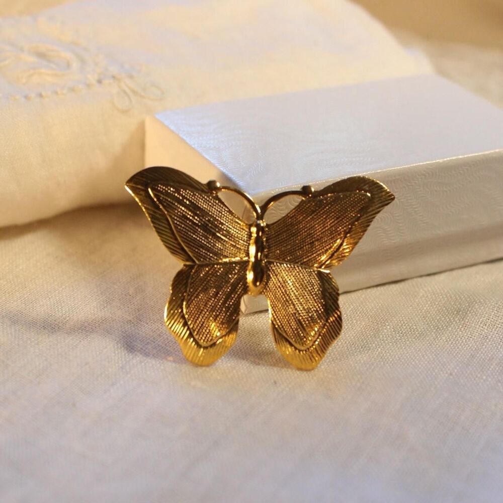 Gold-Tone Textured Butterfly Brooch Pin